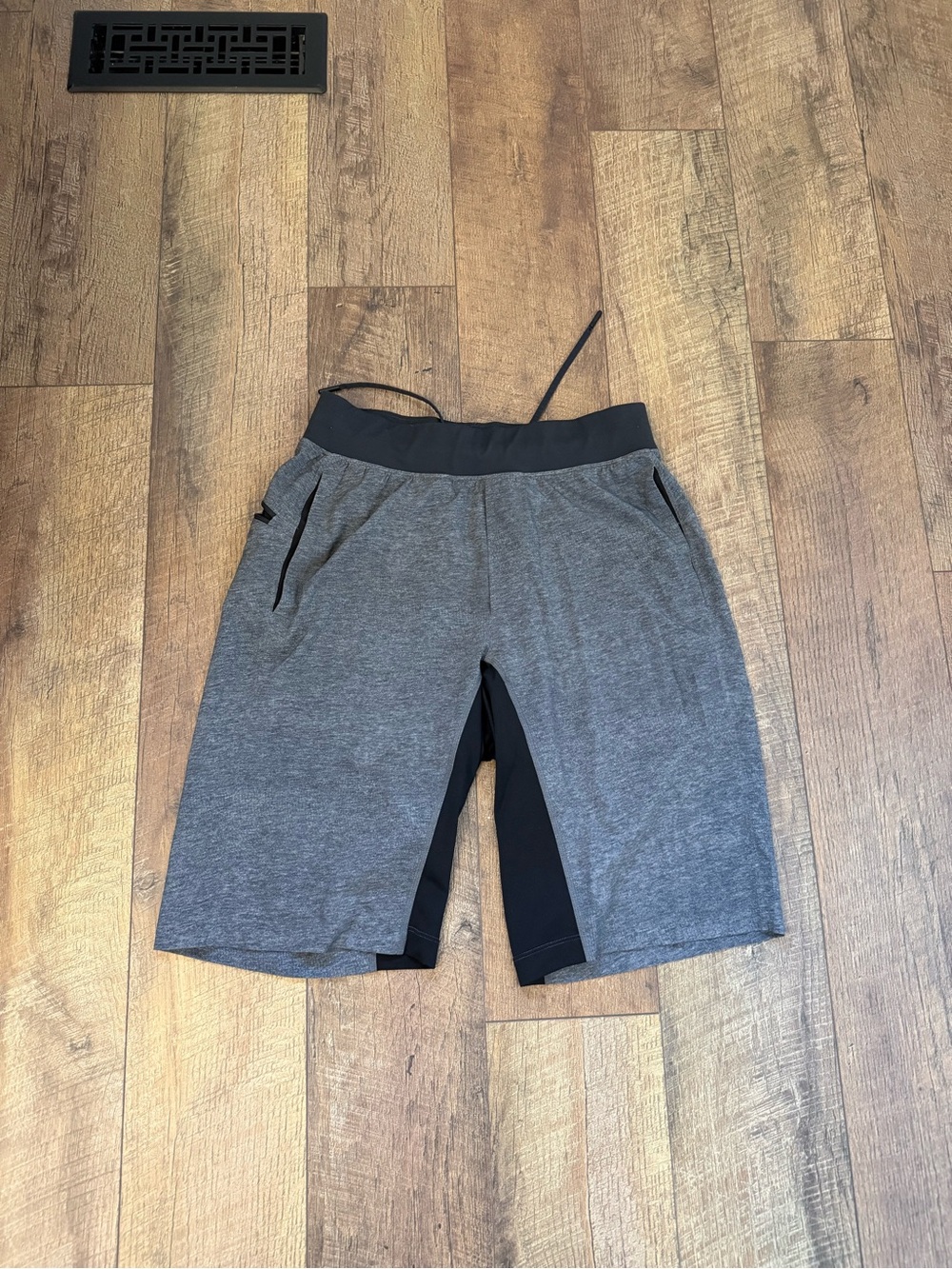 Lululemon Men's Grey Athletic Shorts with Black Stretch Panels